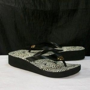 TORY BURCH THANDIE ZEBRA PRINT BLACK/WHITE JELLY WEDGE FLIP FLOPS 7M 7.5M